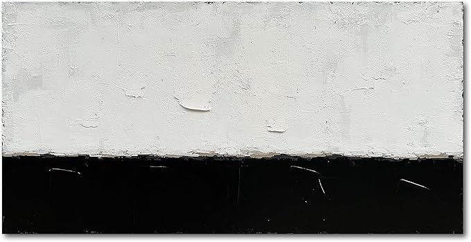 NANKAI Art Hand-painted Minimalist style oil painting, abstract black and white art, 24x48 inches. Contemporary home office wall decoration painting
