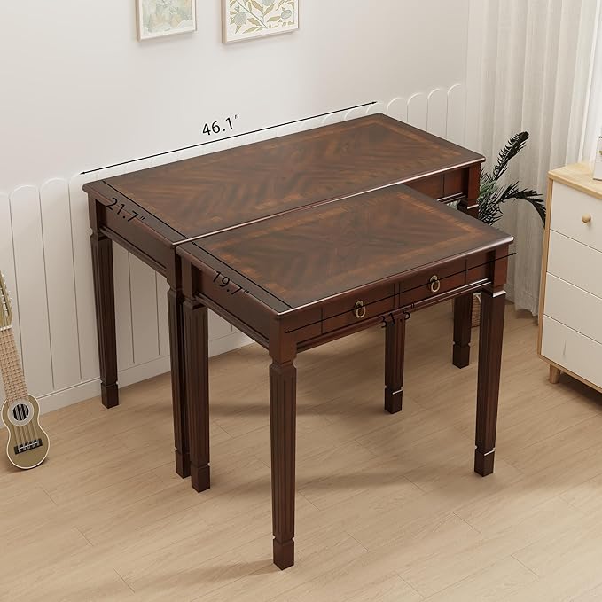 LEEMTORIG Traditional Solid Wood Writing Desk, Small Secretary Desk with 2 Drawers, Mahogany Desk Cherry Wood Writing Table for Home Office, 31.5" W French Provincial Desk, Cherry Walnut SSZ-D1258