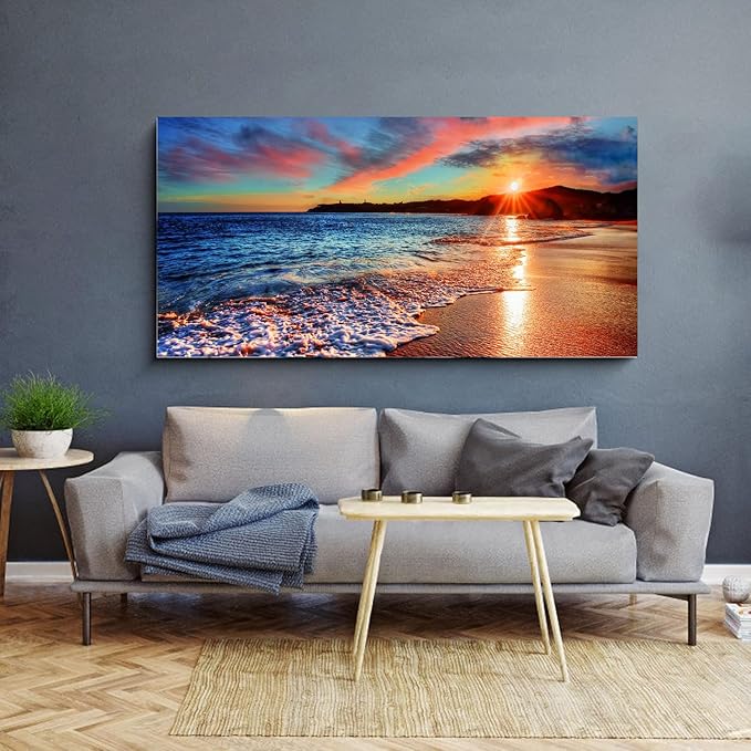 Yxbhhym-Beach Wall Art Pictures for Living Room Ocean Canvas Wall Art Decor Bedroom Sunset Painting Coastal Artwork for Walls Seascape Print Sea Poster Modern Landscape Office Home Decorations