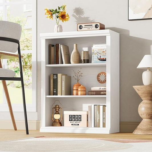 Rresyet 3 Tier Bookcase 27.6" W Bookshelf Wooden Bookshelves Floor Standing Small Book Shelves for Home Office, Living Room, Bedroom, White