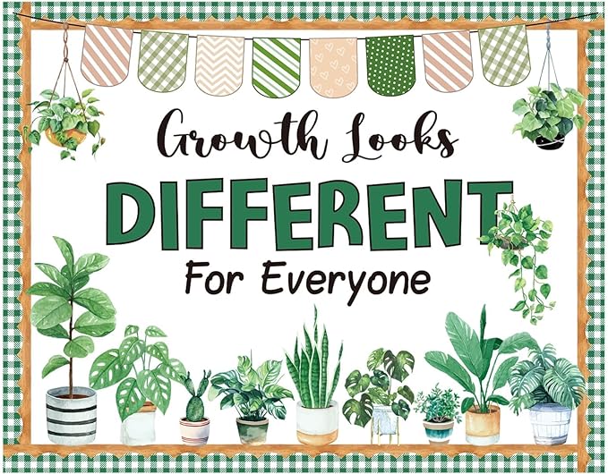 Spring Greenery Bulletin Board Decorations Set with Borders Motivational Plants Classroom Decor for Teachers Positivity Cutouts for Class School Classroom Bulletin Board Decoration