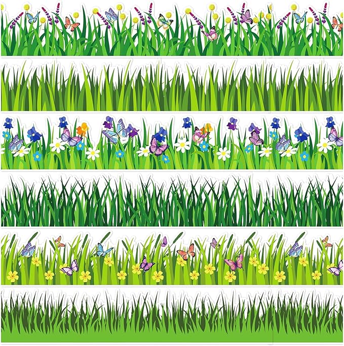 Konsait Bulletin Board Borders Set, 55Ft Green Grass Border for Bulletin Board, Self-Adhesive Butterfly Flower Bulletin Board Border, Bulletin Borders for Classroom Home Office