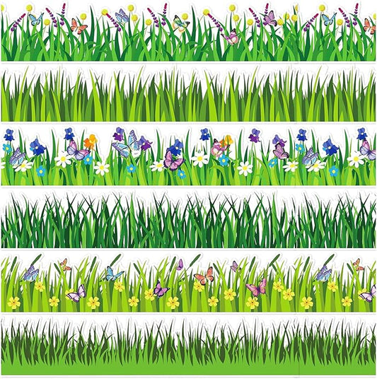 Konsait Bulletin Board Borders Set, 55Ft Green Grass Border for Bulletin Board, Self-Adhesive Butterfly Flower Bulletin Board Border, Bulletin Borders for Classroom Home Office