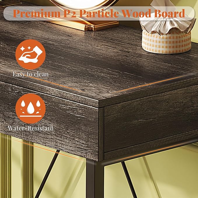 VERMESS 40Inch Small Desk with Wooden Drawers, Kids Desk for Bedroom, Work Desks for Home Office with Storage, Computer Desk for Small Space, Modern Makeup Vanity Writing Study Desk Table, Grey Oak