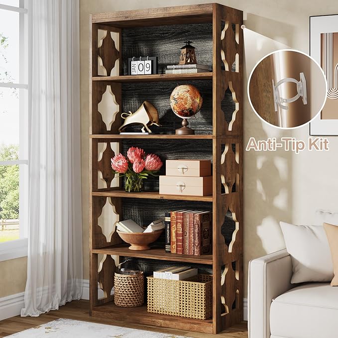 Tribesigns 6-Tier Bookcase, 70-Inch Tall Freestanding Bookshelf with Storage Shelves, Open Bookcase Wood Display Shelving Unit for Living Room Bedroom, Vintage Brown & Gray