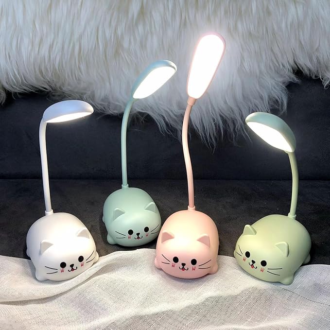 LED Desk Lamp for Kids, Cute Cat Lamp USB Rechargeable Reading Light,Portable LED Table Light, Flexible Gooseneck Eye-Care Cartoons Small Desk Lamp Girls Gifts (Blue)