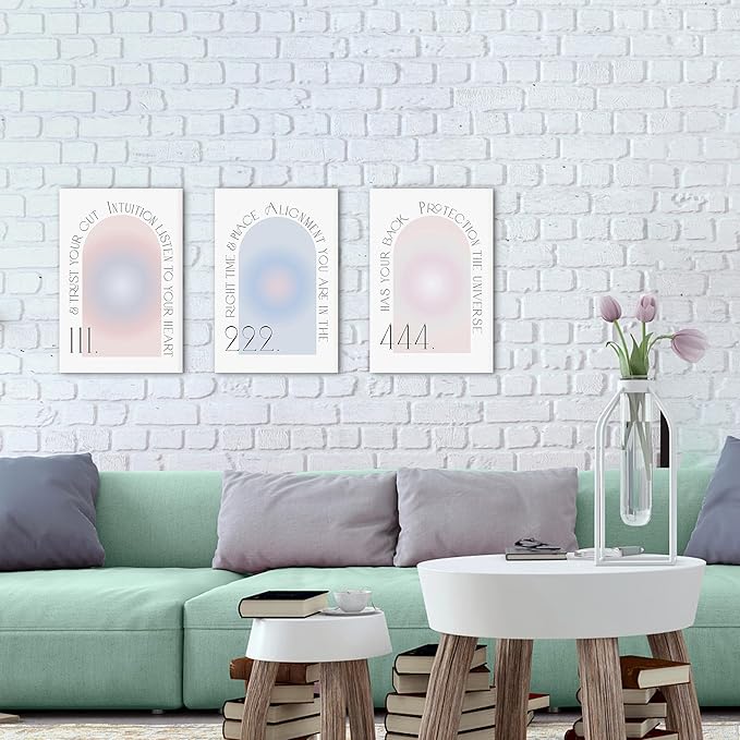 Colorful Gradient Aura Angel Numbers Poster Canvas Print Artwork Room Decor for Bedroom Aesthetic, 3 Piece Framed Inspirational Minimalist Art Paintings Decor for Bedroom Office 12"x18" x 3 Pcs