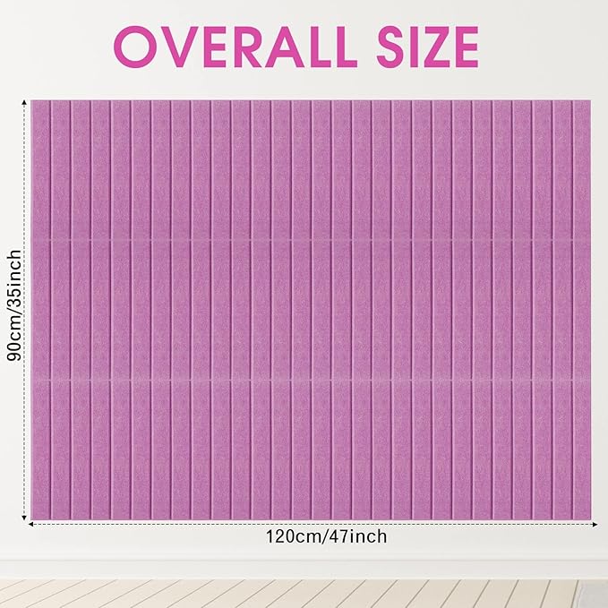 Honoson 12 Pack 47" x 35" Large Cork Board Alternative Felt Bulletin Board Wall Tiles with Safe Square Adhesive Large Roll Cork Tiles for Walls Organize Home Office Classroom Pin Panels(Purple)