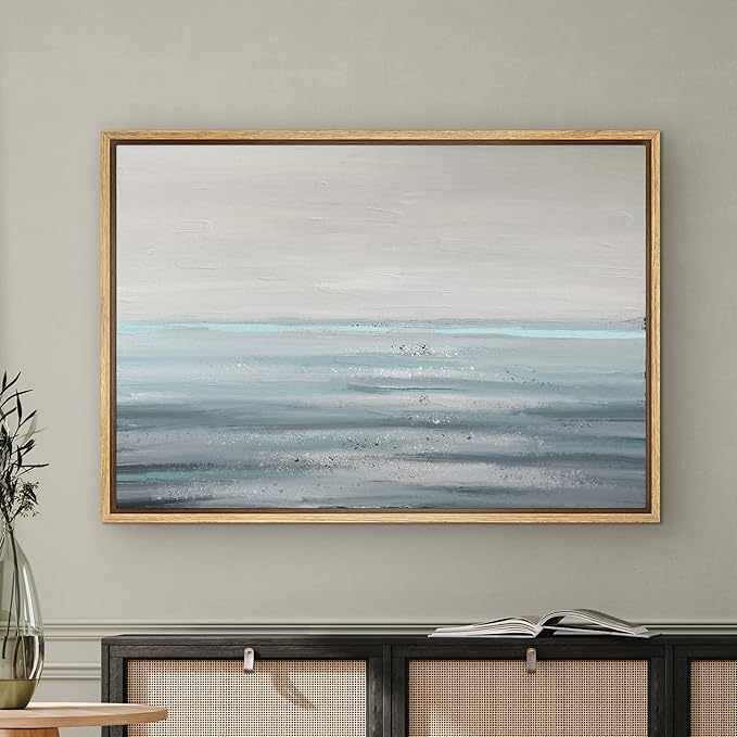 SIGNWIN Framed Canvas Print Wall Art Baby Blue Gray Pastel Watercolor Landscape Abstract Shapes Illustrations Modern Art Elements Colorful for Living Room, Bedroom, Office - 24"x36" Natural