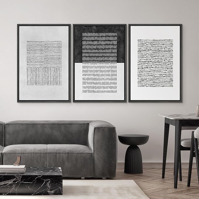 SIGNWIN Framed Canvas Print Wall Art Set Mid-Century Geometric Block Abstract Shapes Cozy Neutral Modern Art Decorative Boho Relax/Zen Nordic for Living Room, Bedroom, Office - 16"x24"x3 Black
