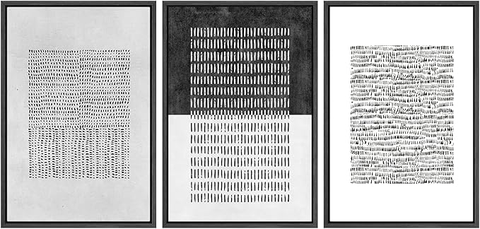 SIGNWIN Framed Canvas Print Wall Art Set Mid-Century Geometric Block Abstract Shapes Cozy Neutral Modern Art Decorative Boho Relax/Zen Nordic for Living Room, Bedroom, Office - 16"x24"x3 Black
