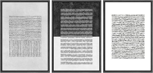 SIGNWIN Framed Canvas Print Wall Art Set Mid-Century Geometric Block Abstract Shapes Cozy Neutral Modern Art Decorative Boho Relax/Zen Nordic for Living Room, Bedroom, Office - 16"x24"x3 Black
