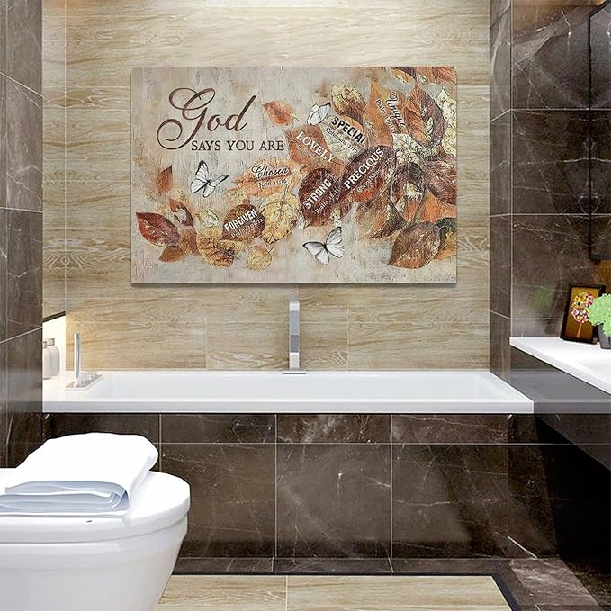 yerretin Fall Christian Leaves Wall Art Autumn Religious Pictures Wall Decor Rustic God Says Canvas Painting Modern Artwork Home Decoration for Living Room Bathroom Bedroom Office Framed 24"x16"