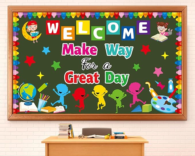 gisgfim Welcome Back to School Bulletin Board Decorations Set Inspirational Colorful Crayon Classroom Make Way for A Day Great Motivational Paper Cutouts Bulletin Board Decor for Door Chalkboard Wall