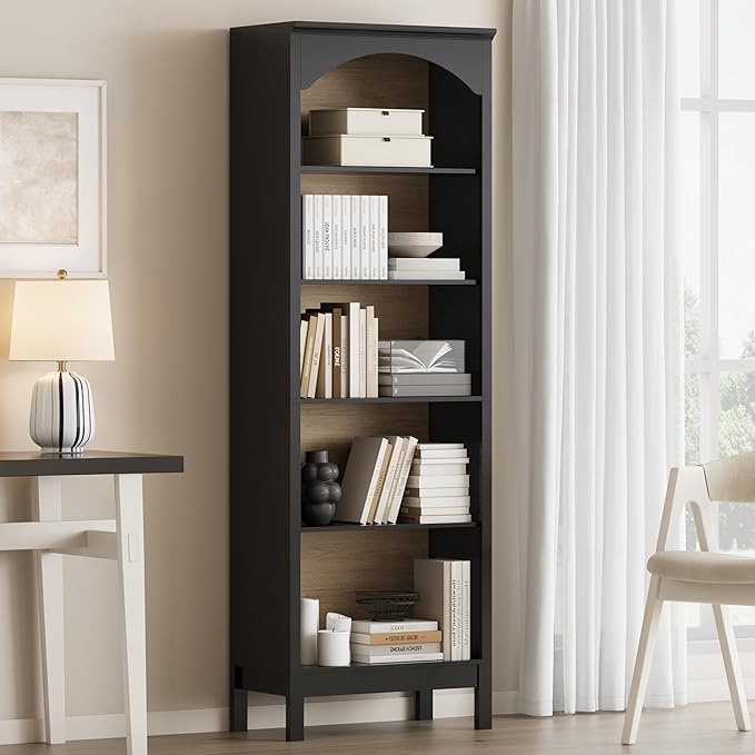 Arched Bookshelf with 5 Tier Open Shelves