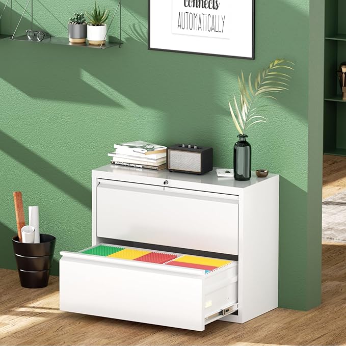 Greenvelly 2 Drawer File Cabinet, Metal Filing Cabinet with Lock, Locking File Cabinet for Home Office, Lateral File Cabinet for Letter/Legal/F4/A4 Size Hanging Files, Easy Assembly, White ﻿
