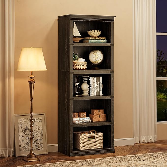 GAOMON 5 Tier Bookcase, Farmhouse Book Shelf with Storage Open Display Bookshelves, 67.4" Tall Book Case Wooden 5 Shelf Bookcase Home Decor Furniture for Home Office, Living Room, Bed Room - Oak