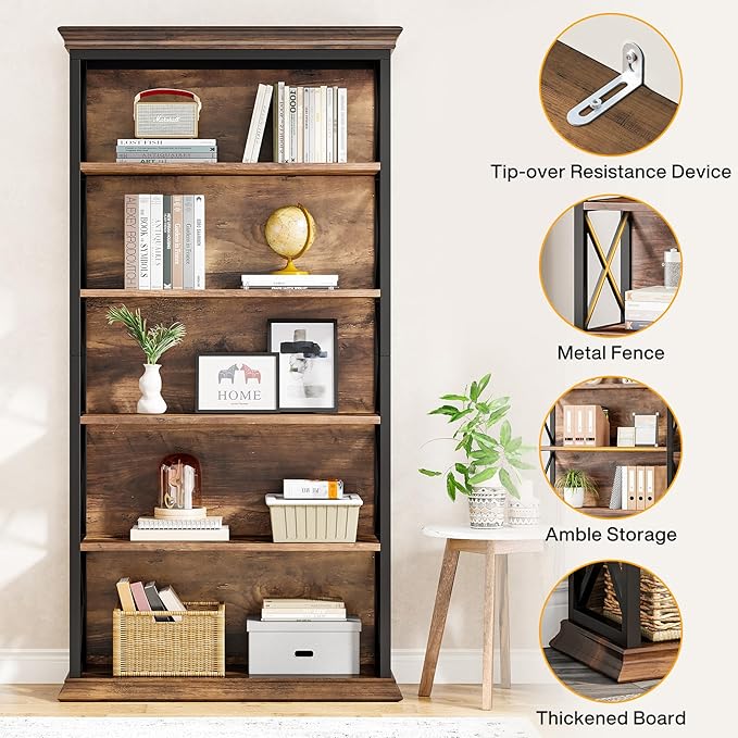 Tribesigns 6-Tier Bookcase Set of 2, 71 Inches Industrial Bookshelves and Bookcases, Floor Standing 5 Shelf Display Storage Shelves Tall Bookcase for Home Office, Living Room, Bed Room