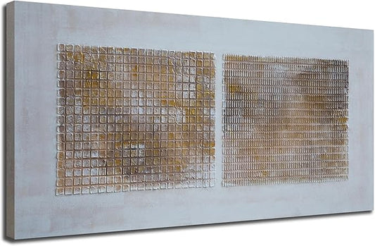 Arjun Abstract Canvas Wall Art Textured Hand Painted, Modern Brown Grey Geometric Wall Décor Painting for Living Room Bedroom Home Office, Wabi-Sabi Minimalist Neutral Picture Large Framed Artwork