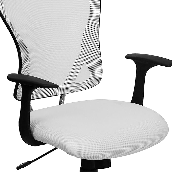Flash Furniture Alfred Mid-Back White Mesh Swivel Task Office Chair with Chrome Base and Arms