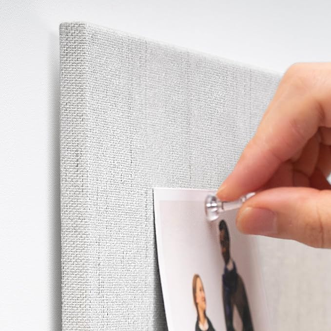 Bulletin Board 36 x 24 inches, 3' x 2' Linen Board for Wall, Decorative Fabric Pin Board with Safe Removable Adhesive Tapes for Home and Office, Includes 20 Push Pins-Gray Stripes