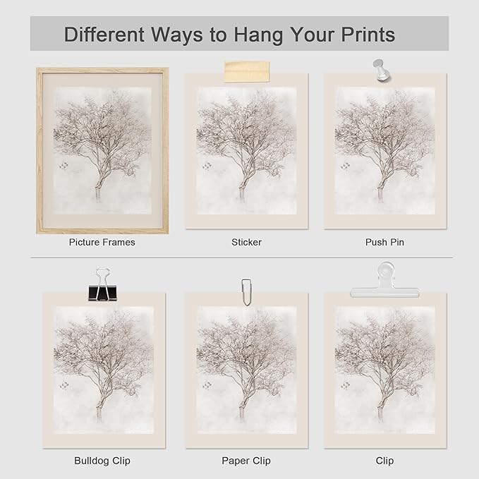 SIGNWIN Adhesive Canvas Poster Bathroom Decor, Wall Art Room Decor Multicolor for Living Room, Bedroom, Office Black White Forest Landscape Female Portrait Vintage Illustrations Bohemian - 12"x16"x 8