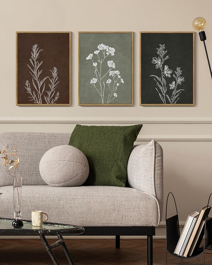 Drsoum Flower Wall Art Vintage Floral Minimalist Wall Hanging Decor Farmhouse Colorful Botanical Prints Artwork for Office Dining Room Hallway 11x14in Natural Framed