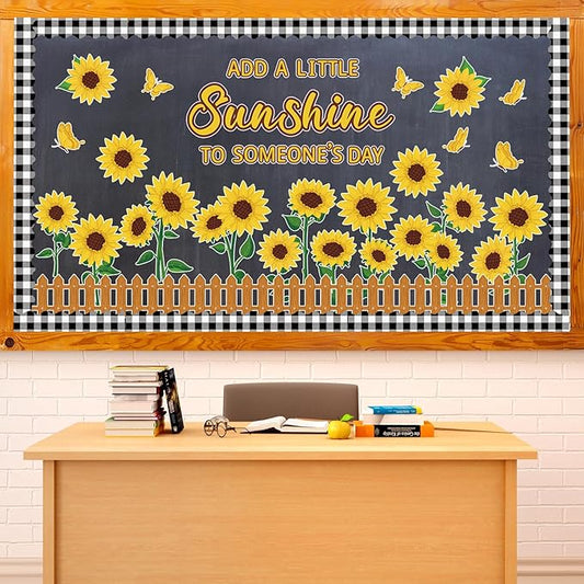 Sunflower Bulletin Board Decoration Fall Cutout Set with Butterflies Fences Bulletin Cardboard Thanksgiving Motivational Sayings Cutouts for Classroom Window Wall Door Home Office Nursery School Decor