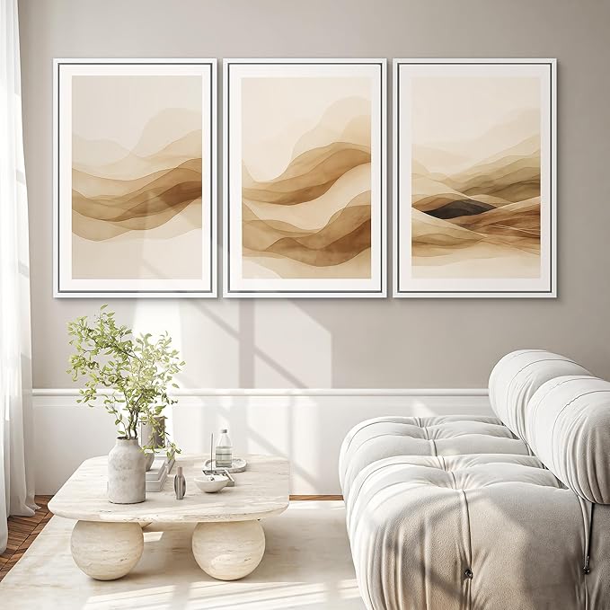 SIGNWIN Framed Canvas Print Wall Art Set Brown Abstract Mountain Neutral Minimalist Landscape Illustrations Modern Art Decorative Nordic Abstract for Living Room, Bedroom, Office - 16"x24"x3 White