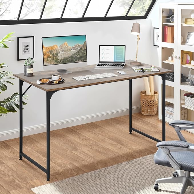 48 Inch Computer Desk Set of 2, Office Desk with Metal Frame, Home Office Desk, Modern Simple Style for Small Space Home Office, Living Room, Bedroom, Brown