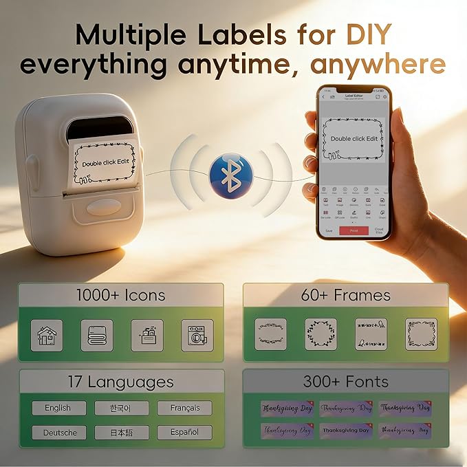 P50 2 Inch Label Makers, Bluetooth Label Maker Printer with 1pc 40x30mm Label, Portable Thermal Printer for Small Business, Retail, Clothing, Jewelry, QR Code Support Phone & Pc (White)