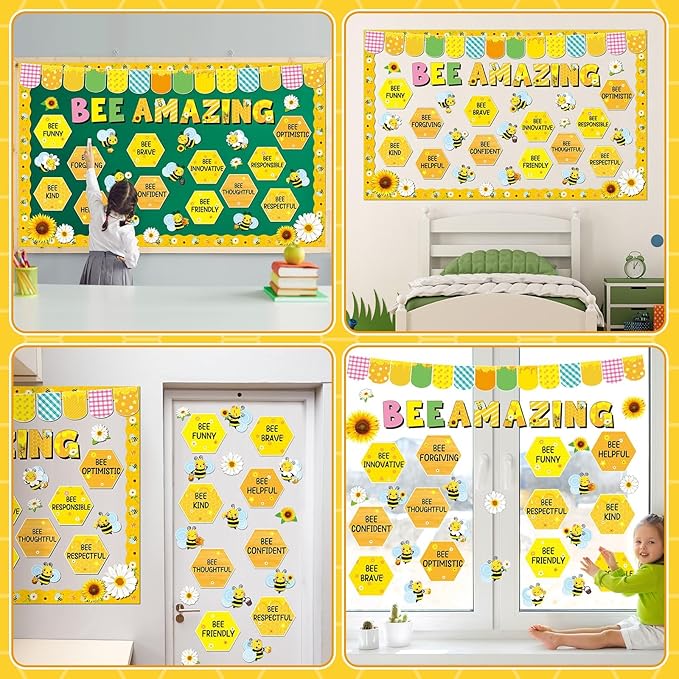 gisgfim Bee Amazing Bulletin Board Decorations Summer Bee Honey Paper Cutouts Inspirational Quotes Bees Daisy Motivational Bulletin Board Set for Back to School Teacher Chalkboard Wall Decor Supplies