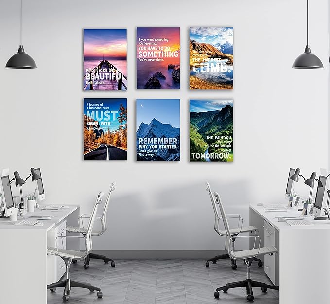 Inspirational Quotes Motto Wall Art，Motivational Office Wall Art Decoration Painting, Suitable for Library, School, Gym,Office， Living Room,Home Deco,Tabletop/Hanging,| 6-pack(38 x 58 cm) Framed 2