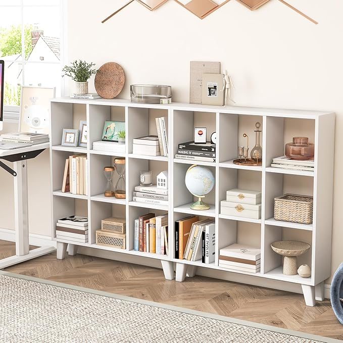 Tangkula 9-Cube Bookcase, Freestanding 3-Tier Bookshelf with 6 Removable Shelves, Open Back DIY Storage Organizer with Raised Support Feet for Living Room Study Office (1, White)