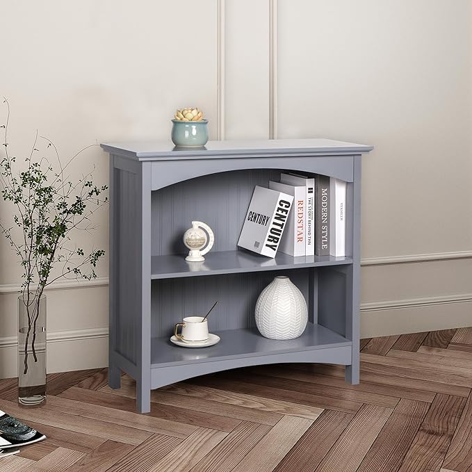 eHemco 2 Tier Bookcase with 2 Arched Supports, 29 Inches, Gray