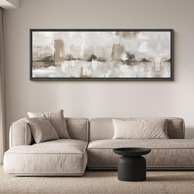 SIGNFORD Large Framed Canvas Neutral Abstract Landscape in Earthy Tones Illustrations Modern Art Calm Warm for Living Room, Bedroom, Office - 60"x20"