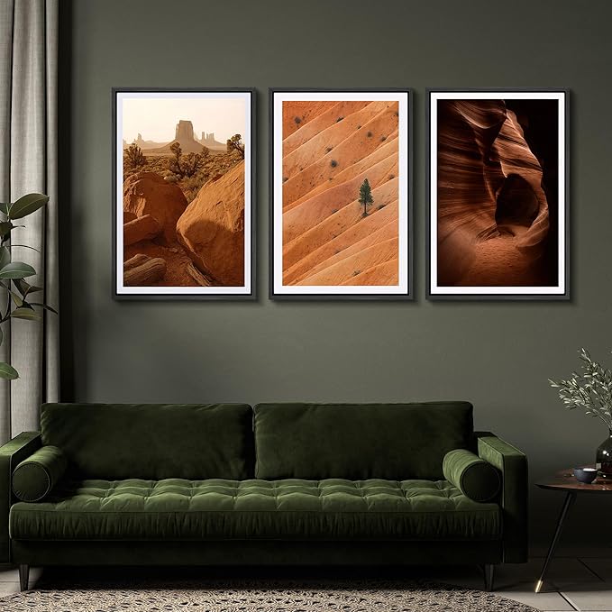SIGNFORD Framed Wall Art Print Set Southwest Desert Landscape Canyon and Mesa Digital Art Modern Art Contemporary for Living Room, Bedroom, Office - 16"x24"x3 Black