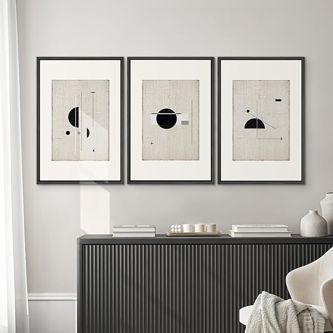 SIGNWIN Framed Canvas Print Wall Art Set Mid-Century Modern Geometric Polygons Abstract Shapes Illustrations Modern Art Decorative Minimal Duotone for Living Room, Bedroom, Office - 24"x36"x3 Black