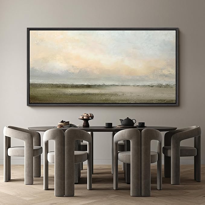 SIGNFORD Extra Large Framed Canvas Soft Sunrise Over Misty Fields Illustrations Modern Art Calm Warm for Living Room, Bedroom, Office - 60"x30"