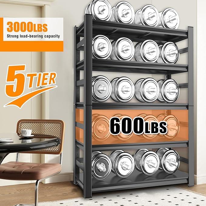 Book Shelf, Screwless Installation Metal Bookshelves, Heavy Duty Steel Bookcases, Adjustable Tall Industrial Bookshelf for Living Room, Bedroom and Library, Black (5-Tier With Fence 72''Hx36''Wx16''D)