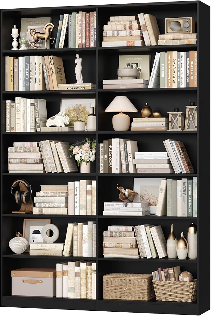 FACBOTALL 83.6" Tall Bookshelf and Bookcase, 7-Tier Extra Large Bookshelf with Double Storage, 14 Open Display Shelves for Home Office, Study and Living Room, Black