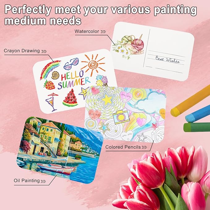 PATIKIL 48 Pcs 100% Cotton Watercolor Postcards 4x6 Inch Water Coloring Paint Paper Cards 140lb/300GSM for Mailing Art Painting Watercolor Drawing Artist-Smooth