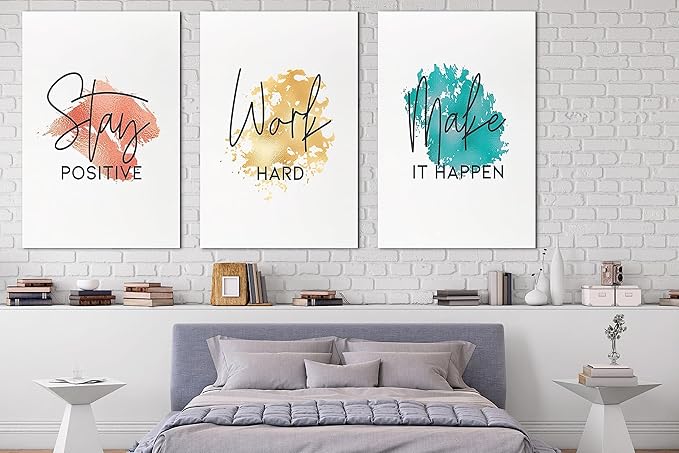 SHMAO Office Canvas Wall Art Motivational Wall Decor, 3 Piece Stay Work Make Print Pictures for Office Wall Decor Women Inspirational Framed Artwork Home Office Decor 24”x36”x3 Panels