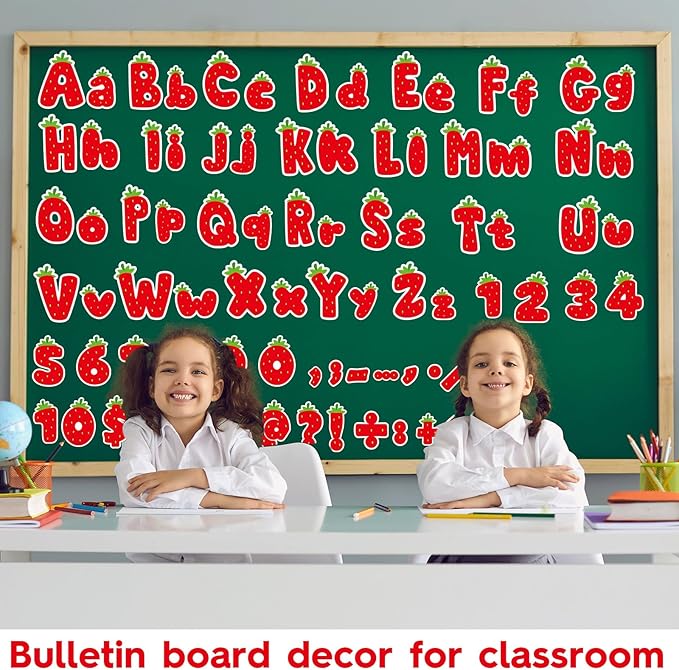 260 PCS Strawberry Bulletin Board Letters for Classroom 4” Letters Combo Pack Set Sweet Berry Classroom Decorations Alphabet Numbers Symbols Letters for Bulletin Board Cutouts Card for Classroom Decor