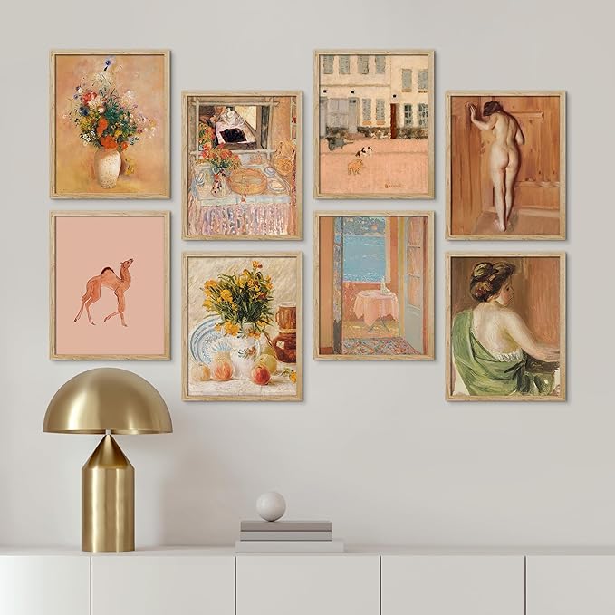 SIGNWIN Framed Poster Bathroom Decor, Wall Art Room Decor Multicolor for Living Room, Bedroom, Office Pastel Landscape Flowers Female Portrait Vintage Illustrations Bohemian - 12"x16"x 8 Natural
