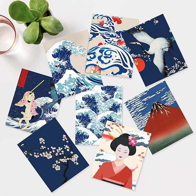 SIGNWIN Adhesive Canvas Poster Bathroom Decor, Wall Art Multicolor for Living Room, Bedroom, Office Japanese Great Wave Ukiyo-e Nature Landscapes Vintage Illustrations Bohemian - 12"x16"x 8