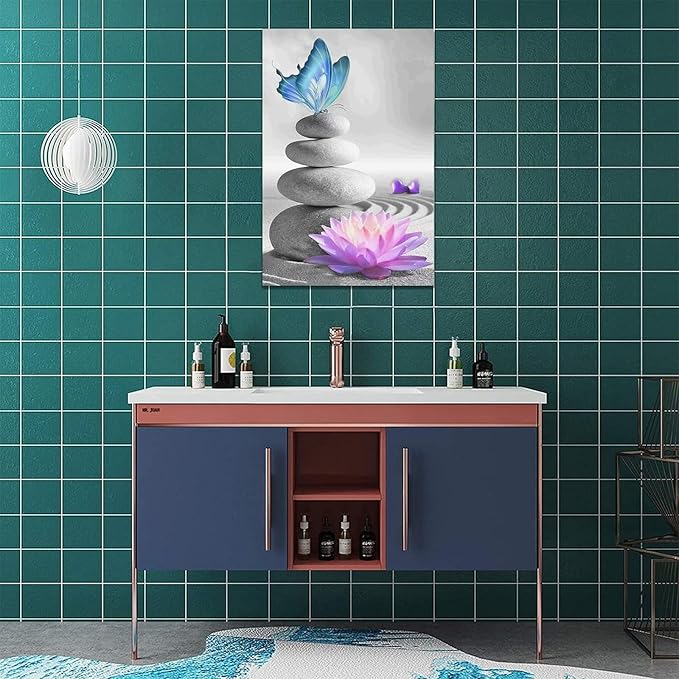 yerretin Stone Wall Art Zen Lotus Pictures Wall Decor Flower Canvas Spa Yoga Meditation Print Artwork Home Decorations for Living Room Bedroom Bathroom Office Framed 16"x24"