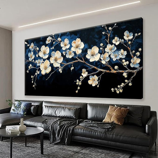 Suconvng Black Wall Art Minimalist Canvas Wall Art Decor White Flower Wall Art Canvas Artwork Print Paintings Picture For Bedroom Botanical Office Aesthetic Home Wall Decor 20" X 40"