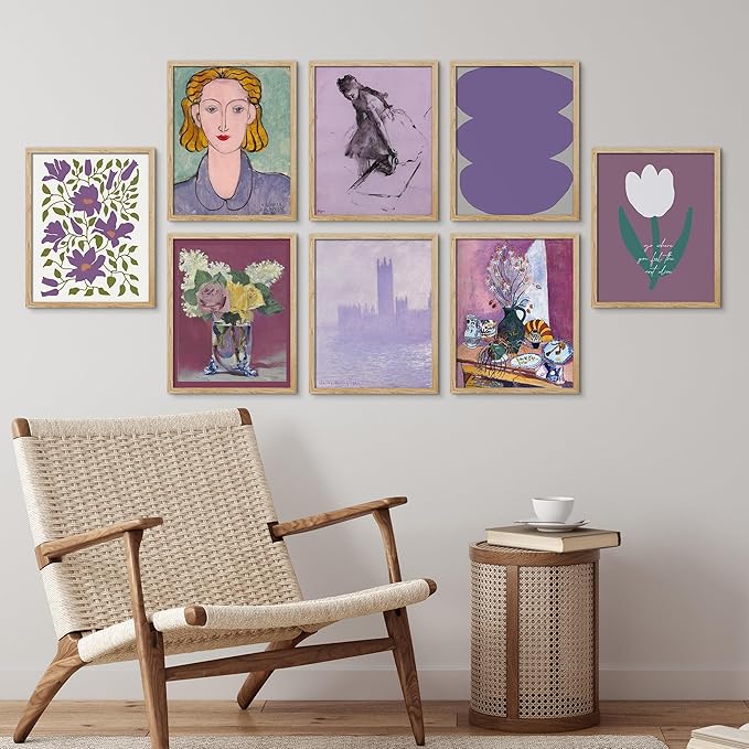 SIGNWIN Framed Poster Bathroom Decor 11"x14"x 8 Natural, Wall Art Room Decor Multicolor for Living Room, Bedroom, Office Purple Female Portrait Lavender Flowers Vintage Illustrations Bohemian