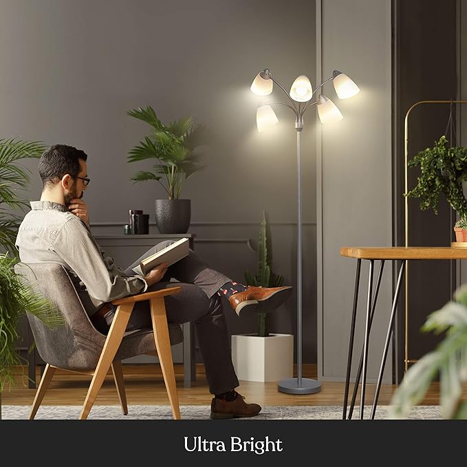 Brightech Medusa LED Floor Lamp – Multi-Head Dimmable Floor Lamp for Living Rooms & Offices – Tall Lamp with Interchangeable Shades, Adjustable Standing Lamp for Bedroom Reading – Silver